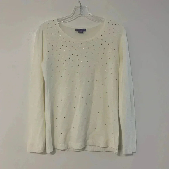 Laura Scott Sweaters - Laura Scott White Knit Bedazzled Sweater